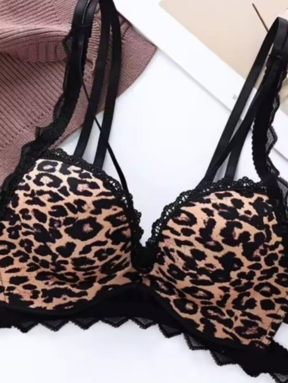 leopard print lace pushup bra